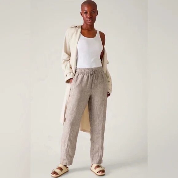 ATHLETA Pants Womens Large Gray Retreat Linen Drawstring Relaxed Light Pockets - Picture 1 of 14